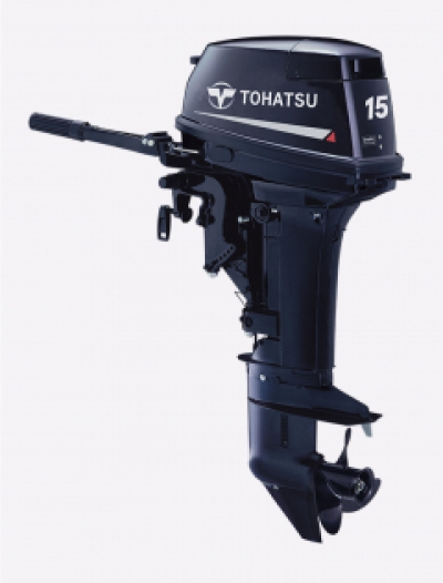 15HP Tohatsu Short Shaft Manual Start Tiller 2-Stroke Outboard Motor with 25L Tank & Line for COMMERCIAL / SAFETY BOAT USE ONLY image