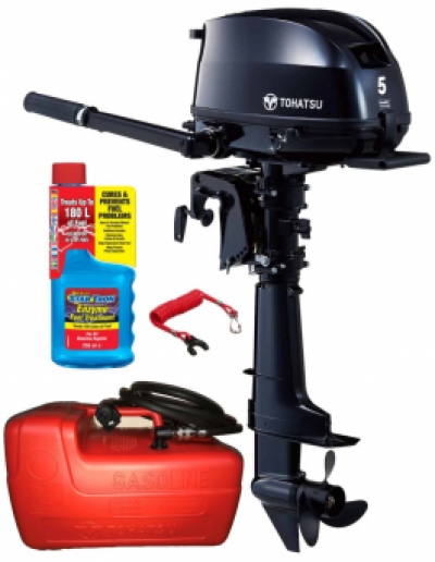 5HP Tohatsu Short Shaft 4-Stroke Outboard Motor with 12 Litre External Fuel Tank Latest Model with Extra Carry Handle & Store 3 Ways! image