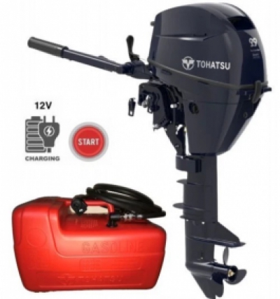 9.9HP Tohatsu Short Shaft EFi Electric & Manual Start Tiller Control 4-Stroke Outboard Motor with 12L Tank & Line image