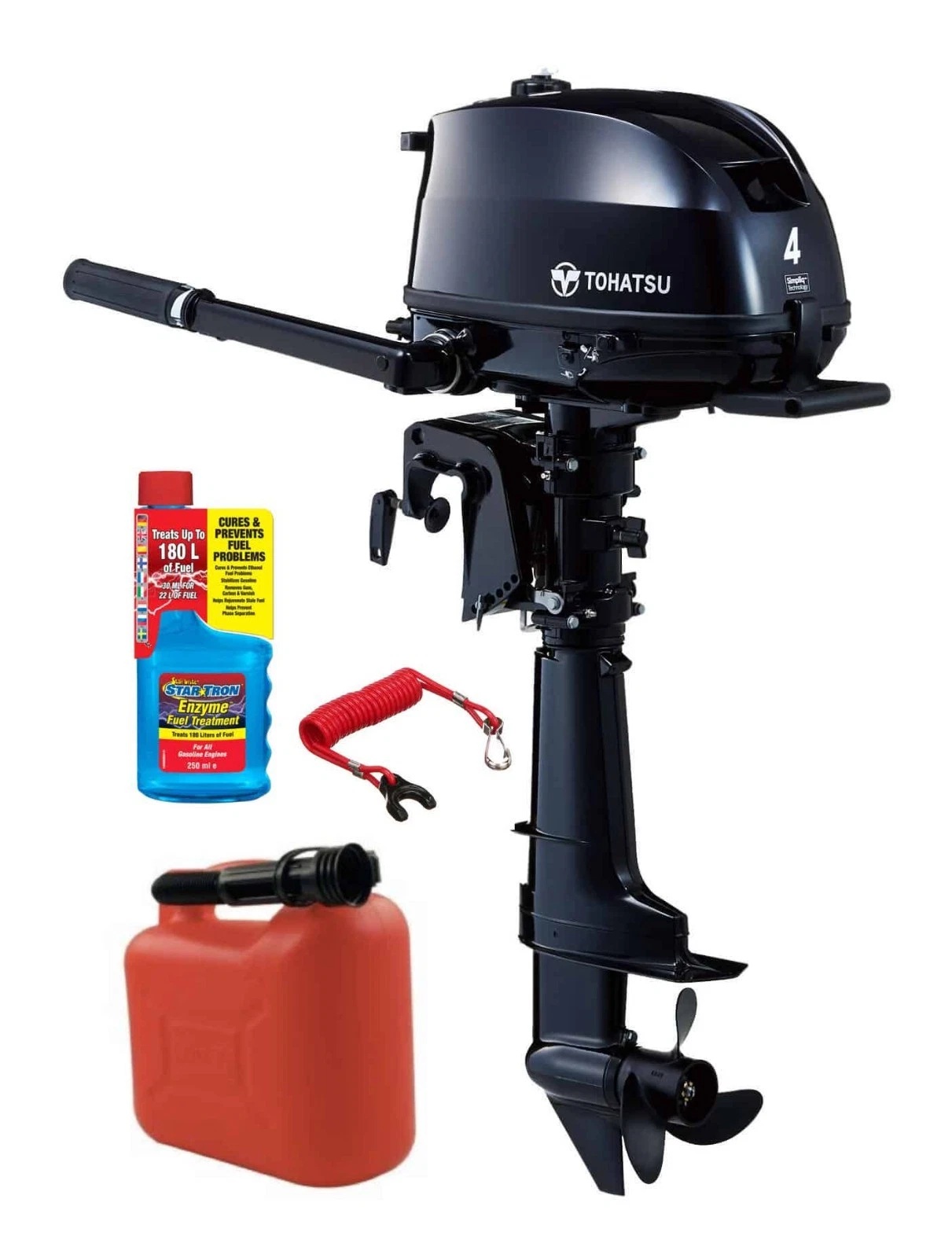 4HP Tohatsu Short Shaft 4-Stroke Outboard Motor with Internal Fuel Tank Latest Model with Extra Carry Handle & Store 3 Ways!
