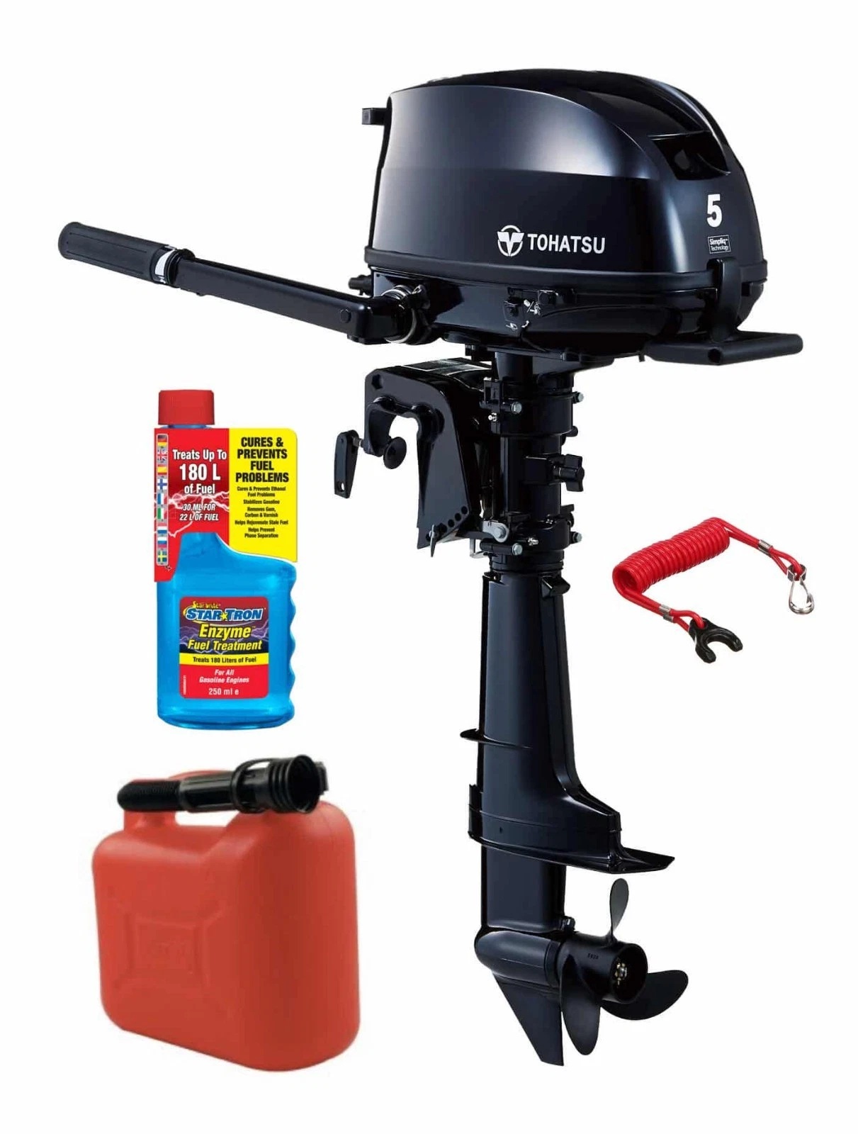 5HP Tohatsu Short Shaft 4-Stroke Outboard Motor with Internal Fuel Tank Latest Model with Extra Carry Handle & Store 3 Ways!