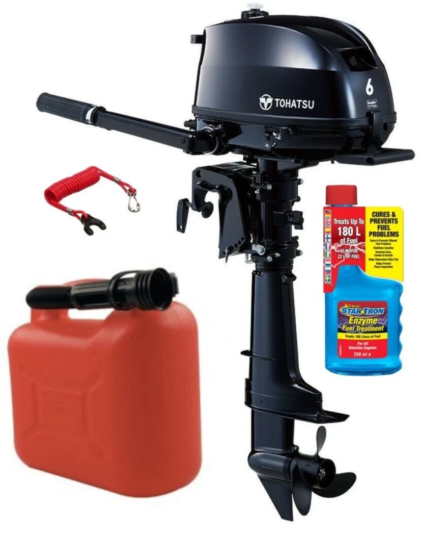 6HP Tohatsu Short Shaft 4-Stroke Outboard Motor with Internal Fuel Tank Latest Model with Extra Carry Handle & Store 3 Ways!