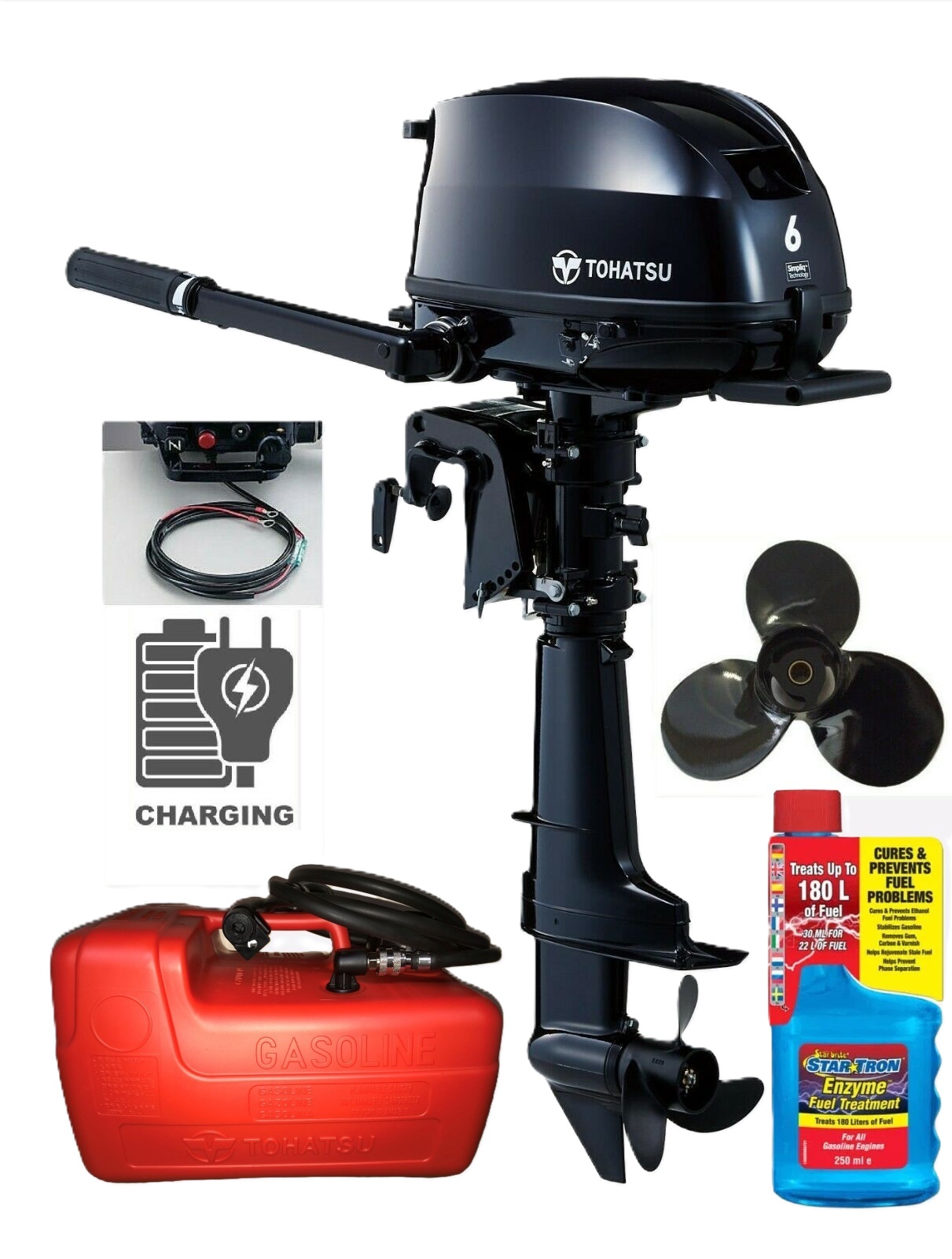 6HP Tohatsu SAIL PRO Short Shaft High Thrust 4-Stroke Outboard Motor with Internal Fuel Tank 12v Charging Latest Model