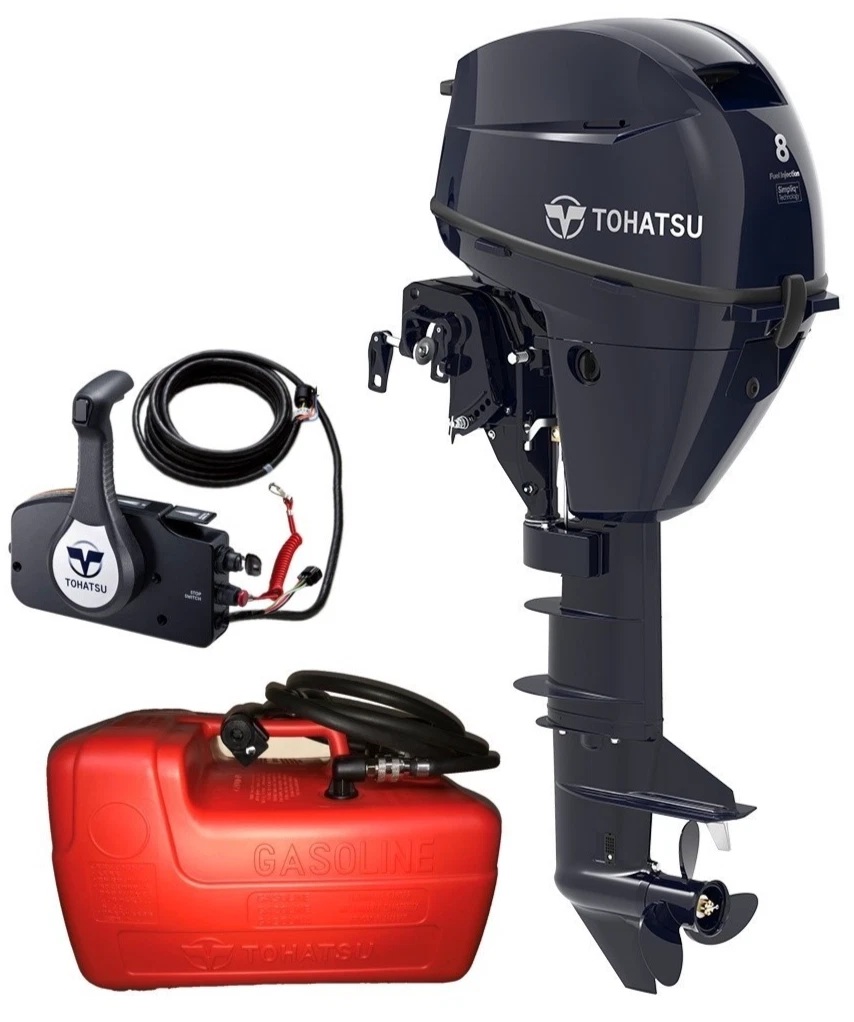 8HP Tohatsu Short Shaft EFi Electric Start Remote Control 4-Stroke Outboard Motor with 12L Tank & Line