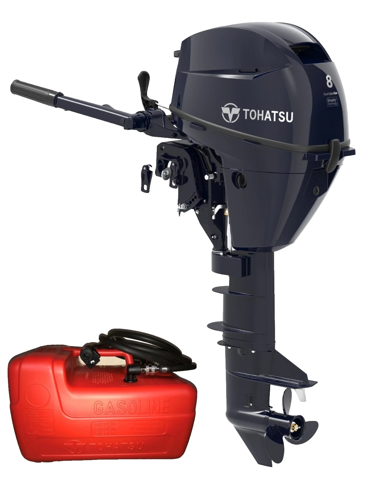 8HP Tohatsu Long Shaft EFi Manual Start Tiller Control 4-Stroke Outboard Motor with 12L Tank & Line
