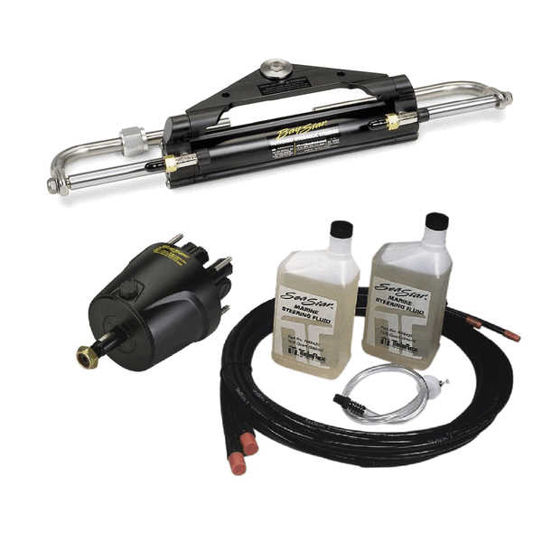 BayStar Compact Hydraulic Steering System Kit with 20ft Nylon Tube (Cylinder Helm Hoses & Oil)